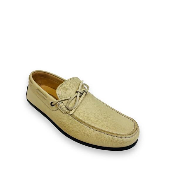 TOD’S Beige Grained Leather Bow Accent Lacetto Gomma Flats Loafers Size 6 - Picture 9 of 12